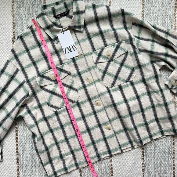 ZARA Green Cream Plaid Oversized Button Down Overshirt Shacket Womens Size Large - Picture 10 of 10